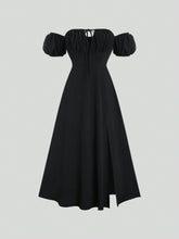 MOD Tie Shoulder Bubble Sleeve Bodycon Dress With Textured Fabric
